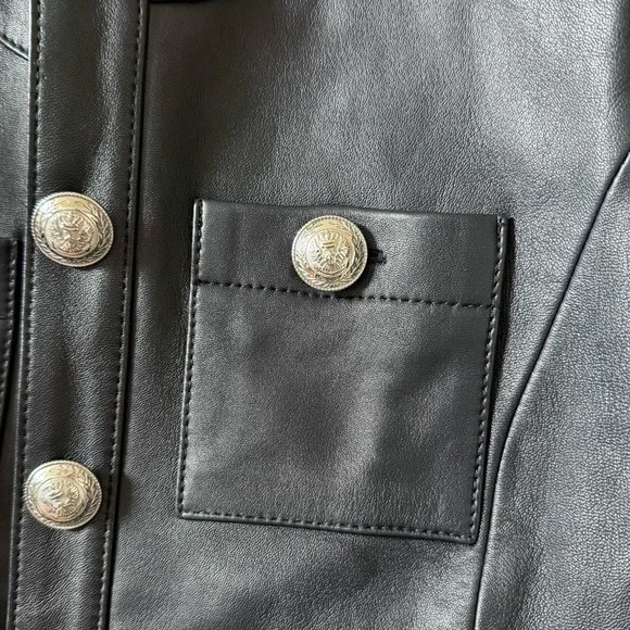 L’AGENCE Jayde Collarless Leather Jacket Midnight Sz 4 - Picture 8 of 13